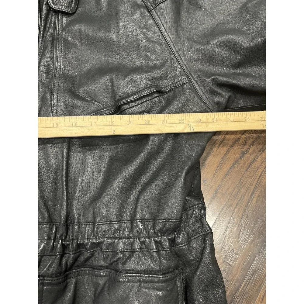Stratojac Black Leather Jacket Long Heavy Lined Men's Winter Coat Sz XXL‎